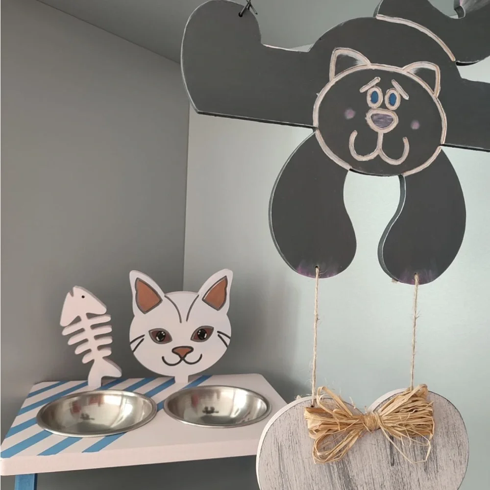 Wooden Handmade Cat Food Stand,Specially designed for your Cat breed& Home decor